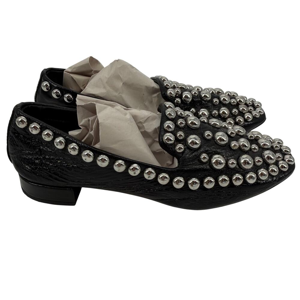 Zara Women's Black Leather Studded Block Heel Loafers Shoes Size 36 - Picture 3 of 9